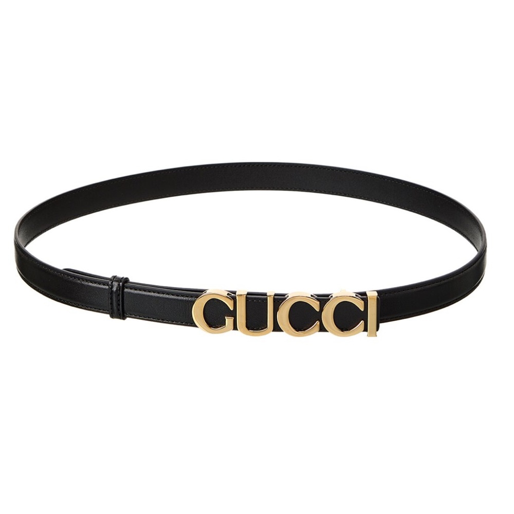 Gucci Black Leather Belt with Gold Lettering NEW with  dust bag size 80 RARE
